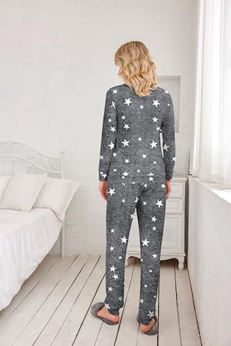 Image of Ekouaer 2 Pack Pajama Sets for Women,Long Sleeve Top With Jogger Pants Lounge Set Sleepwear with Pockets