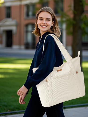 Lekespring Cord Tasche Damen, Groß Tote Bag Strandtasche mit Reißverschluss