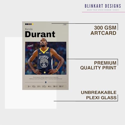 Image of BLINKART Kevin Durant | Nba Basketball Player | Synthetic Wood Photo Framed Wall Hanging Poster For Room & Office Bedroom Living Boys And Girl Room Home Wall Hanging | 12x18 Inches