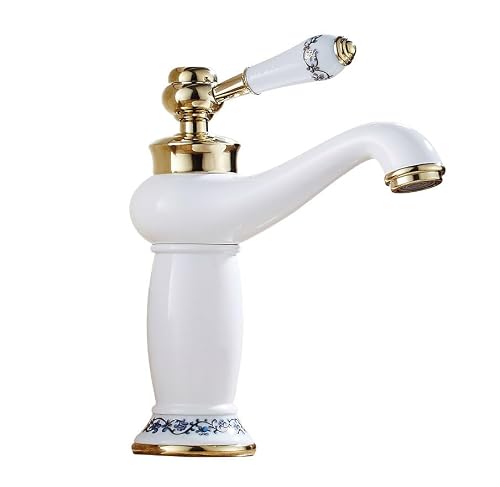 NURUGURE Bathroom Basin Faucet, Antique Bronze Gold Bronze Brass Bathroom Basin Faucet Single Handle Hot Cold Mixer Tap for Vanity Sink