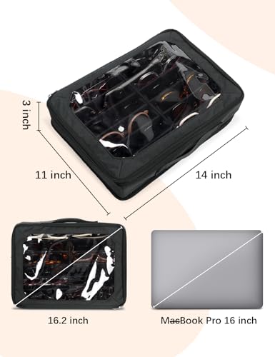Image of Bukere Sunglasses Organizer Case for Multiple Pairs, 12 Slots Adjustable Glasses Box Women Men, Travel Eyeglasses Storage