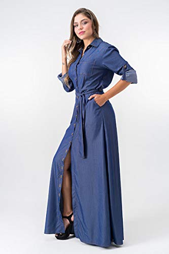 Vestido Longo com Mangas Longas em Jeans (G)
