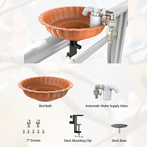 Fnydvis Deck Mounted Bird Bath Bowl With Automatic Water Refill Valve, Birdbath For Balcony Railing Outdoor Garden/Patio/Backyard, Large Capacity, Gift For Bird Lovers #TOP5