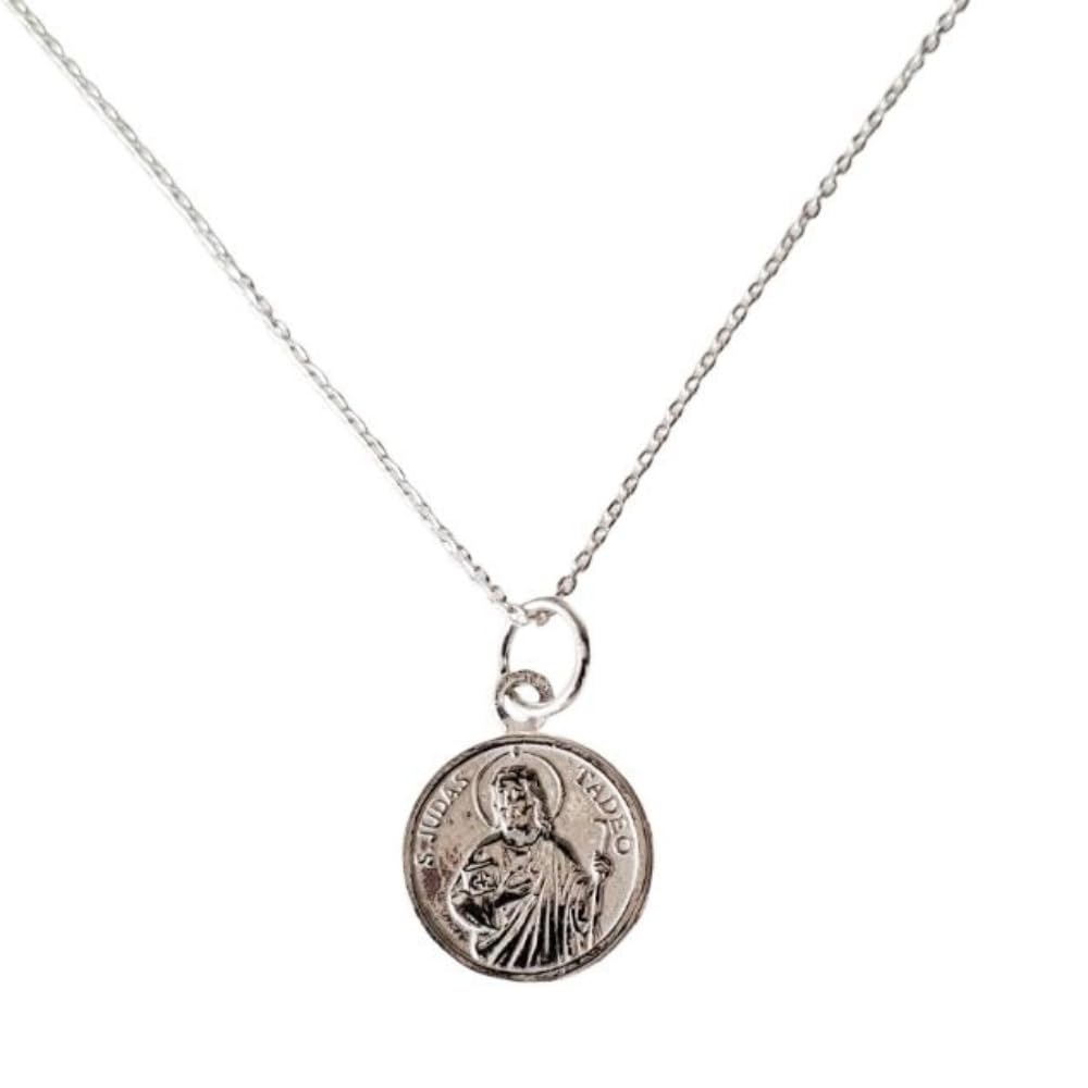 Genérico Medalla San Judas Tadeo Plata de Ley 925 - Tamaño 1,2 Cm + Anilla con Cadena Plata de Ley 925 de 40 a 45 cm - Estuche Regalo