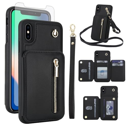 Protection iPhone Xs Max avec porte-carte crédit et film écran antichoc