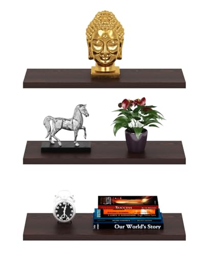 Image of Captiver Wooden Wall Mount Display Shelf Rack | 3 Tier Floating Wall Shelf | Multipurpose Wooden Storage & Decor Shelves for Living Room, Bedroom, Bathroom, Kitchen & Office | Wenge | 12 x 30 cm