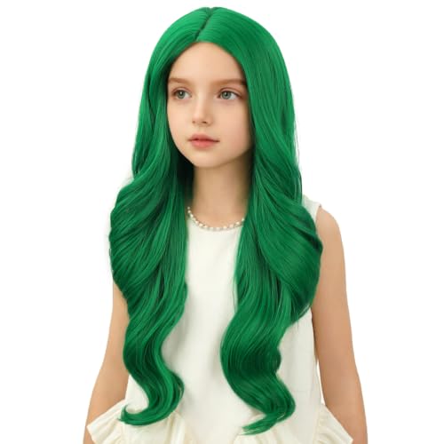 Image of Green Wig for Women Long Green Wavy Curly Wig Long Middle Part Wigs Heat Resistant Synthetic Wigs for Daily Party Cosplay Use 22 Inch