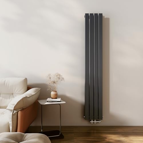 EMKE Design Heizkörper Schmal Hoch 1800x304 mm Vertikal Flachheizkörper mit Mittelanschluss, Doppellagig Paneelheizkörper Wandheizkörper für Bad, Schlafzimmer & Wohnzimmer, Anthrazit 1082W
