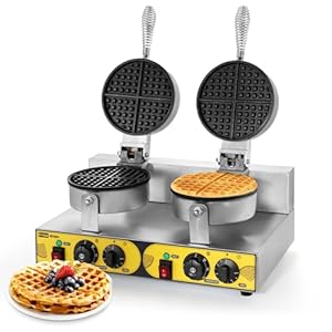 Dyna-Living Commercial Waffle Maker Double Waffle Maker, 2400W Non-Stick Commercial Waffle Maker Stainless Steel Waffle Iron Machine for Restaurants, Large Waffle Maker, Commercial Waffle Machine