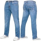 989Zé ENZO Mens Stretch Straight Leg Regular Fit Casual Cotton Classic 5 Pocket Basic Zipper Denim Jeans KZ127 Light Blue 34W / 30L