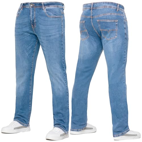 989Zé ENZO Mens Stretch Straight Leg Regular Fit Casual Cotton Classic 5 Pocket Basic Zipper Denim Jeans KZ127 Light Blue 32W / 32L