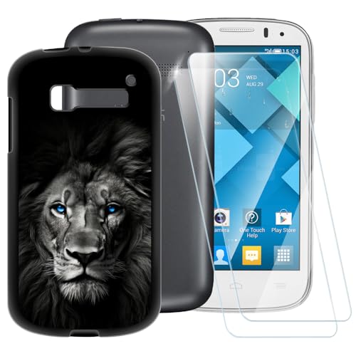 ESACMOT Coque motif lion foncé compatible avec Alcatel One Touch POP C5 + [lot de 2] protecteur d'écran en verre trempé, coque antichoc pour Alcatel One...