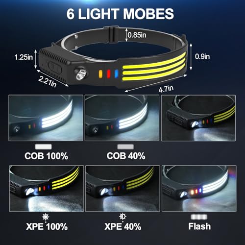 Faros delanteros recargables 230 COB linternas de cabeza 1200 lúmenes con sensor de movimiento 5