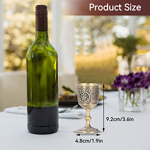 Cyrank Mini Goblet Chalice, 50Ml Vintage Chalice Shot Glasses European Royal Style Metal Engraving Flower Tiny Wine Glasses Small Retro Wine Goblet Home Decor (L) #TOP1