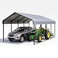 Yotila Gray 20x20 ft Heavy Duty Metal Carport Kit, Galvanized Steel Frame Car Port Canopy, Steel Garage Cover for All-Weather - RV and Waterproof Carports for 2 Car & Boat Storage