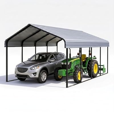 Yotila Gray 20x20 ft Heavy Duty Metal Carport Kit, Galvanized Steel Frame Car Port Canopy, Steel Garage Cover for All-Weather - RV and Waterproof Carports for 2 Car & Boat Storage