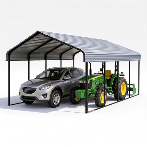 Arrow Shed Heavy Duty Carport Review 5 Yotila Gray 20x20 ft Heavy Duty Metal Carport Kit, Galvanized Steel Frame Car Port Canopy, Steel Garage Cover for All-Weather - RV and Waterproof Carports for 2 Car & Boat Storage