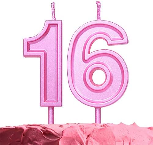 GET FRESH Number 16 Birthday Candle – Pink Number Sixteen Candles on Sticks – Number Candles for Birthday Anniversary Wedding Party –16th Bday Candles for Cake Decoration – Pink Number Cake Candles