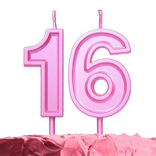 Get Fresh Number 16 Birthday Candle – Pink Number Sixteen Candles On Sticks – Number Candles For Birthday Anniversary Wedding Party –16Th Bday Candles For Cake Decoration – Pink Number Cake Candles #TOP1