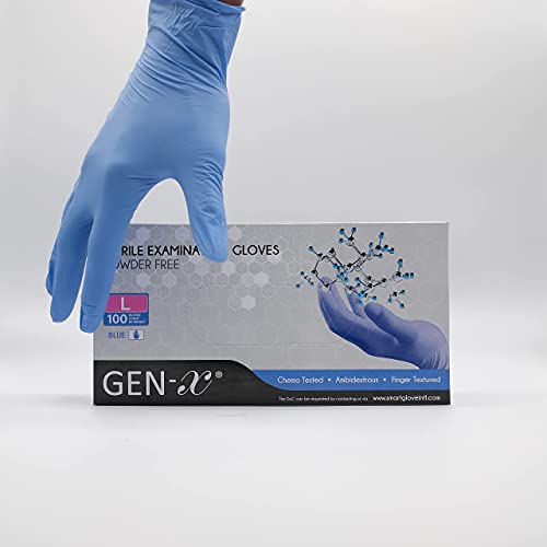 Gen-X Nitrile Examination Glove powder free, finger textured, Medium, 100 gloves per box