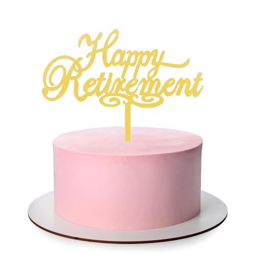 Gold Glitter Happy Retirement Cake Topper Retirement Cake Decoration Picks for Retired Party Cake Decoration Party Supplies for Friends Familly A6-YKLTXCP