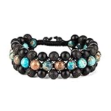 8mm Natural Lava Rock Stone Bracelets for Men, Healing Crystal Essential Oil Diffuser Beads Bracelet Chakra Yoga Energy Anxiety Gemstone Bracelet - 3 Layer