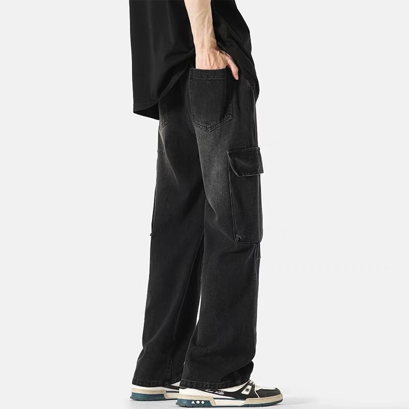 jupkem Men's Casual Loose Straight-Leg Jeans Casual Y2k Streetweer Style Hip-hop Large-Pocket Cool Harajuku Jeans3