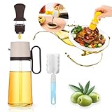 Oil Dispenser with Brush, 3 in 1 Glass Olive Oil Dispenser 18.6 oz Bottle with Silicone Oil Brush...