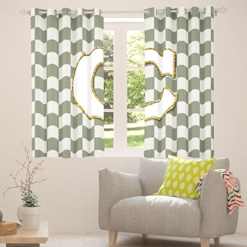 Image of Erosebridal Sage Green Checkered Window Drapes Plaid Initial C Blackout Curtains 52 inch Wx84 L Personalized Monogram Curtains for Bedroom Living Room,Grids Gingham Window Treatments 2 Panels