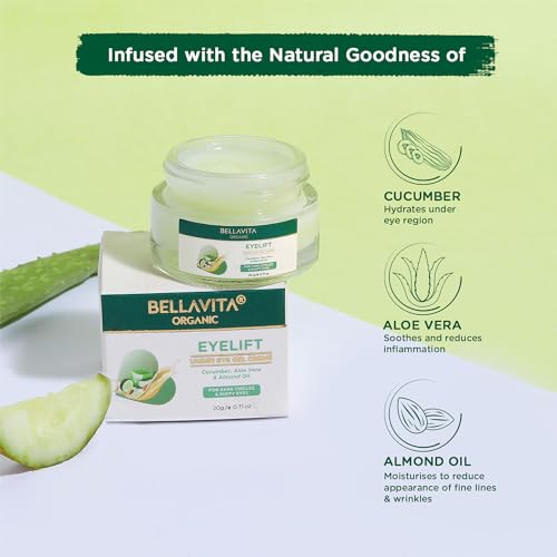 Image of Bella Vita Organic EyeLift Hydrating Natural Under Eye Cream Gel for Dark Circles, Puffy Eyes, Wrinkles & Removal of Fine Lines for Women & Men, 20 gm (Pack of 2)