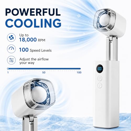EVOCHOICE Portable Handheld Fan, 1-100 Stepless Speed Control, 3000mAh Rechargeable, 3-Mode Flashlight & SOS,Mini Pocket Design, 170° Foldable for Travel Camping Concert Makeup - Gifts White — view 2
