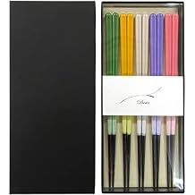 AOBA Handcrafted Authentic Japanese Wooden Chopsticks Set of 5 Pairs in Gift Box Japanese Pastel Colors [ Dishwasher-safe/ Made in Japan ]