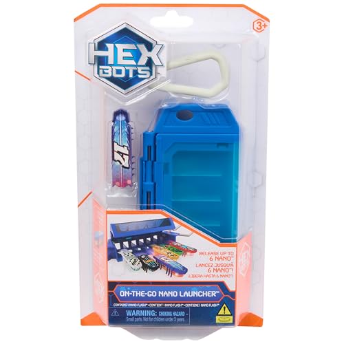 HEX Bots Nano On-The-Go Launcher with 1 Bonus Flash Nano, Autonomous Mini Robot Sensory Toy and Carrying Case, Toy Playsets for Kids Ages 3 and up