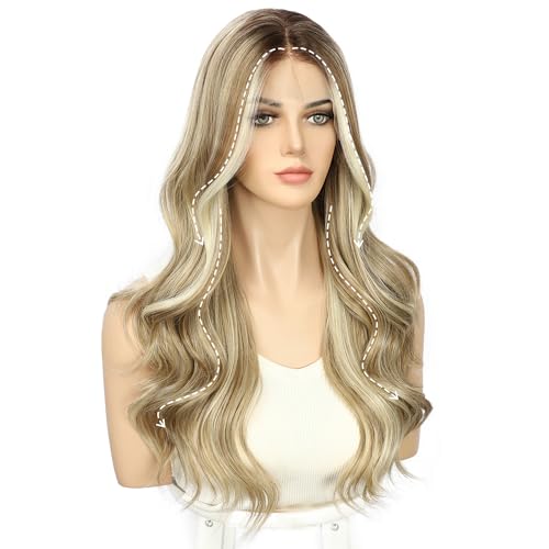 Sapphirewigs Blonde Lace Front Wig 13x4 Synthetic Wigs Body Wave Highlight Blonde Lace Front Hair Pre-plucked Daily Wear Party Christmas Date 22 inch - Image 4