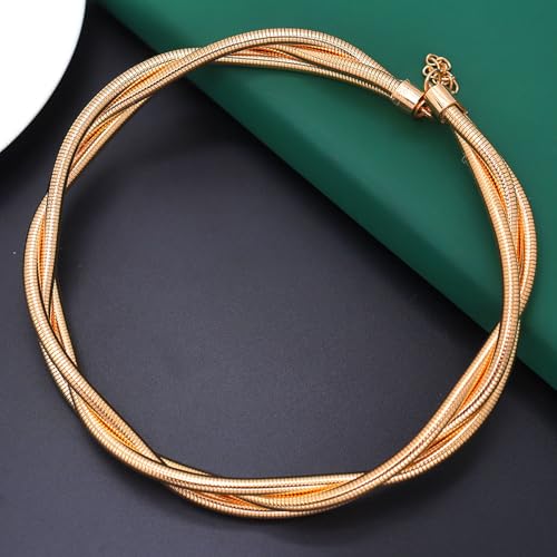 Uarein Chunky Gold Statement Choker Neckalce for Women Layered Snakebone Chain Collar Necklace Twist Wrap Stainless Steel Choker Punk Aesthetic Jewelry Gifts (Gold) by Uarein - Used condition - Image 6