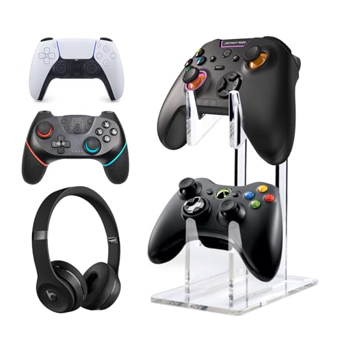 Sophisticate Soporte Universal para Auriculares y Mando 2 en 1 Soporte para Auriculares y Gamepad Transparente Controller Holder Stand para Mesa Compatible con PS4/PS5/Xbox Elite/Xbox 360