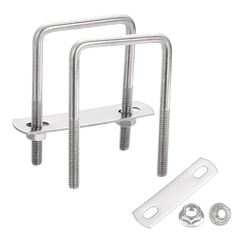 uxcell 2 Set 1-3/4" Inner Wide Square U Bolts, 2-15/16" Length 304 Stainless Steel U-Bolts with Flange Hexagon Nuts, Frame Plates for Trailer, Automotive, (45mm W x 75mm L)
