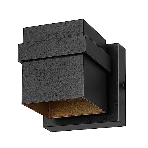 Globe Electric 60000022 11.5W LED Integrated Outdoor Wall Sconce, Matte Black, Gold Accent, 400 Lumens, 3000 Kelvins, 90 CRI, Front or Back Porch Decor, Modern Minimalist Exterior Lighting
