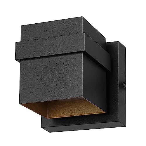 Globe Electric 60000022 11.5W LED Integrated Outdoor Wall Sconce, Matte Black, Gold Accent, 400 Lumens, 3000 Kelvins, 90 CRI, Front or Back Porch Decor, Modern Minimalist Exterior Lighting by Globe Electric - Used condition - US$32.49