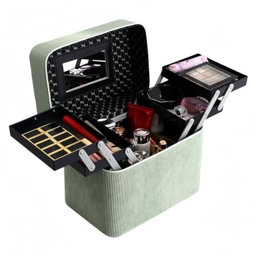 VZX化粧箱鏡付き大容量携帯化粧箱かわいいコンパクト化粧ポーチファッション化粧ポーチ収納箱完成品,グリーン (緑色)