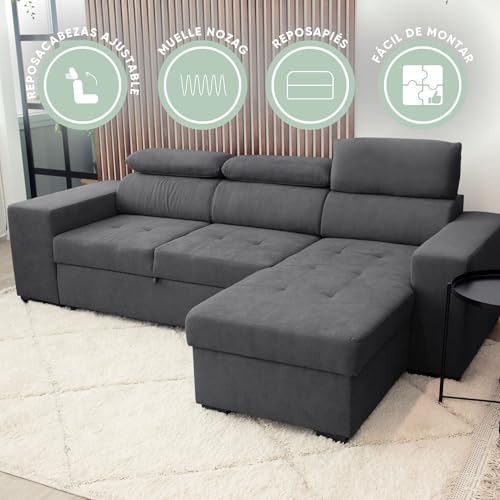 Variante de BUDWING sofas chaise longue Gris oscuro 263×161×96 cm