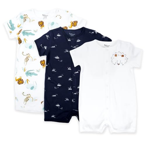 Image of Minicoco 3-Pack 100% Cotton Baby Boy Rompers,0-24Months Short Sleeve Toddler Romper,Breathable Spring/Summer Clothes