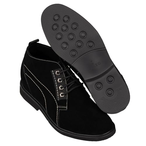 Image of CALTO Men's Invisible Height Increasing Elevator Shoes - Black Suede Leather Chukka Lace-up Ankle Boots - 3.2 Inches Taller - K9913 - Size 9 D(M) US