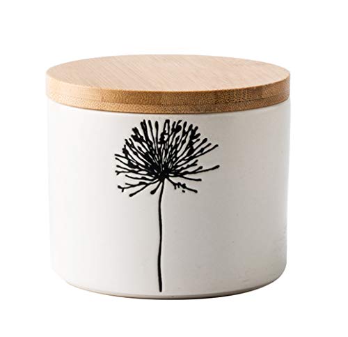 Mathew O Ceramic Retro Flower Sugar Bowl Spice Jar Storage Pot With Wooden Lid cover