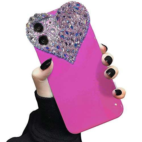 ENYTDMO Compatible with iPhone 11 Cute Case 3D Glitter Sparkle Bling Case for Women Girls, Pretty Rhinestone Diamond Cute Aesthetic Heart Gems Soft TPU Bumper Case Cover for iPhone 11 6.1 Inch