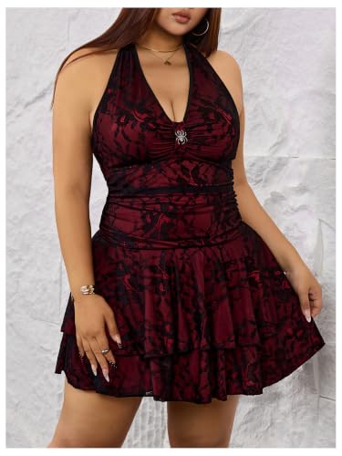 Image of BEAUDRM Women's Y2k Goth Mini Dress Grunge Punk V Neck Tie Back Halter Short Dresses Gothic Halloween Costumes