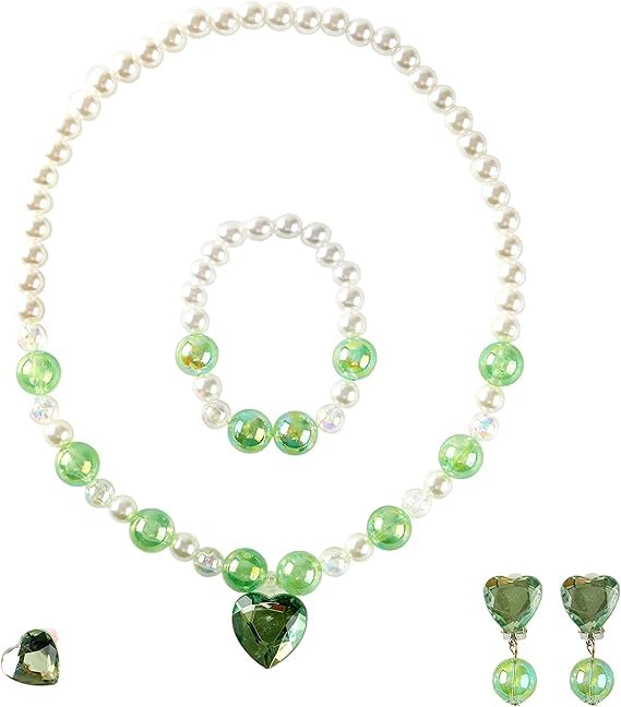 ALUNME Women's Halloween Princess Costume Accessory Set, Flower Headband, Green Gloves & Necklace - Image 4