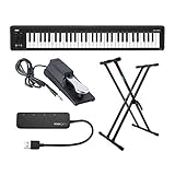 KORG microKEY 61-Key Compact MIDI Keyboard Bundle with Knox Gear Double-X Keyboard Stand, Sustain Pedal, & 4-Port USB Hub (4 Items)