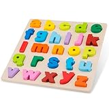 Woet® Alphabet Puzzle A bis Z, Kleinbuchstaben, Holzspielzeug, Montessori ABC Lernen, Vorschule, Kita, Farben Erkennen, Formen Zuordnen, Feinmotorik, Hand Auge Koordination, Geschenk, Ab 2 Jahren