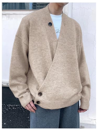Floerns Men's Wrap V Neck Long Sleeve Cardigan Sweaters Button Drop Shoulder Knit Outwear2
